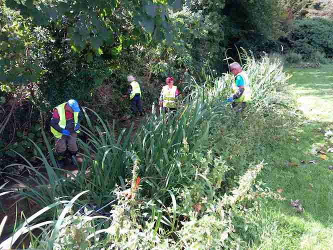 Volunteers working in the river
